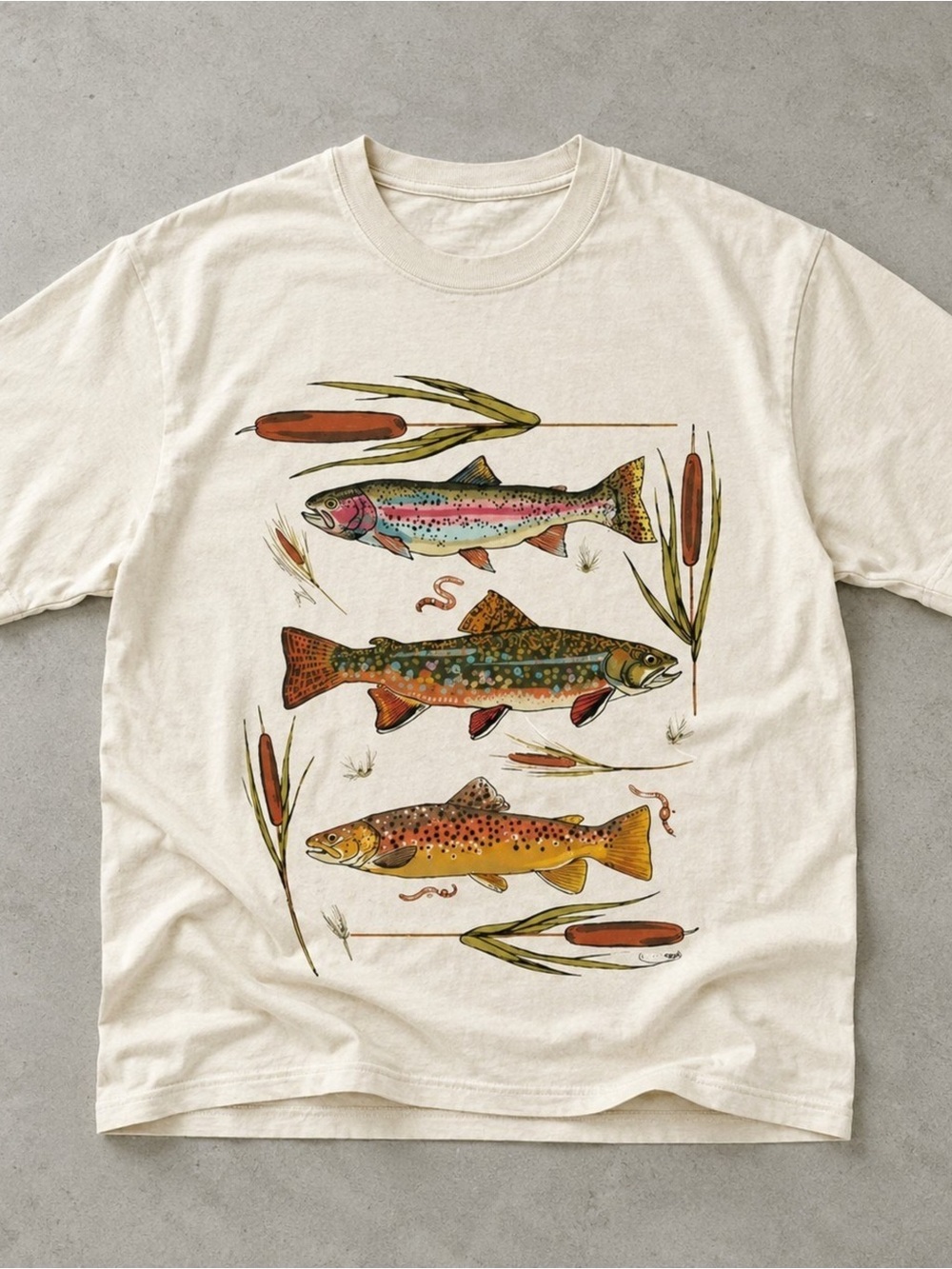 Trout Fish Nature Graphic T-Shirt Natural White For Unisex